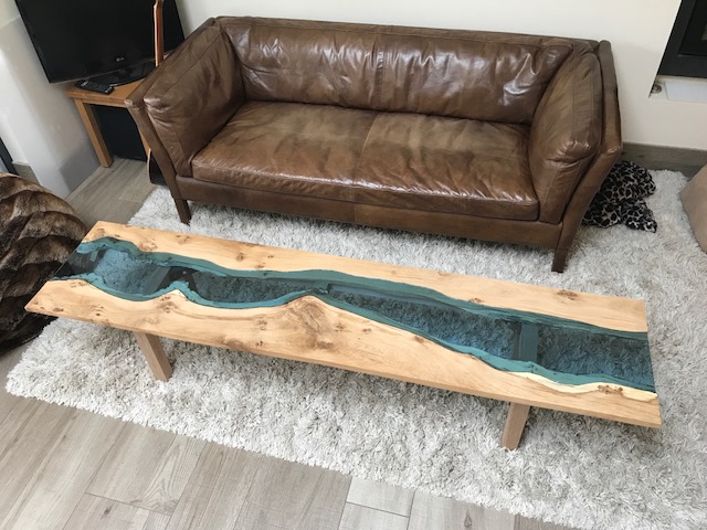 Blue Glass x Oak table - South London Glass Blue Glass x Oak table